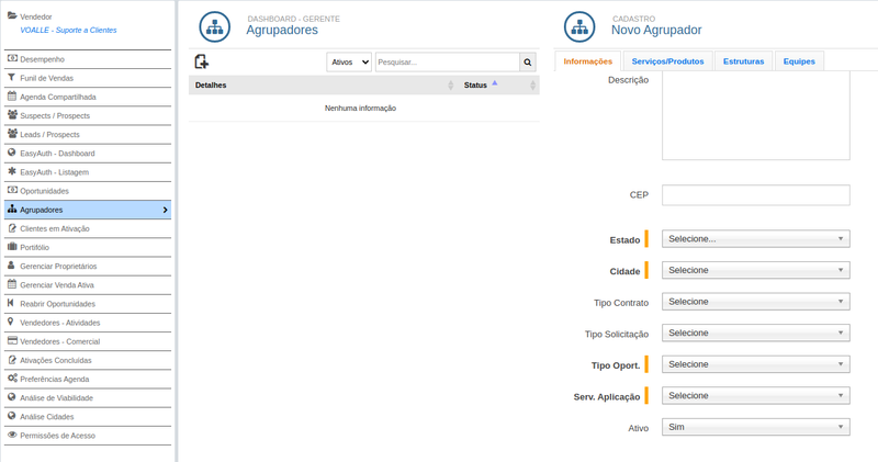 CRM - Dashboard Gerente - Grupo Voalle